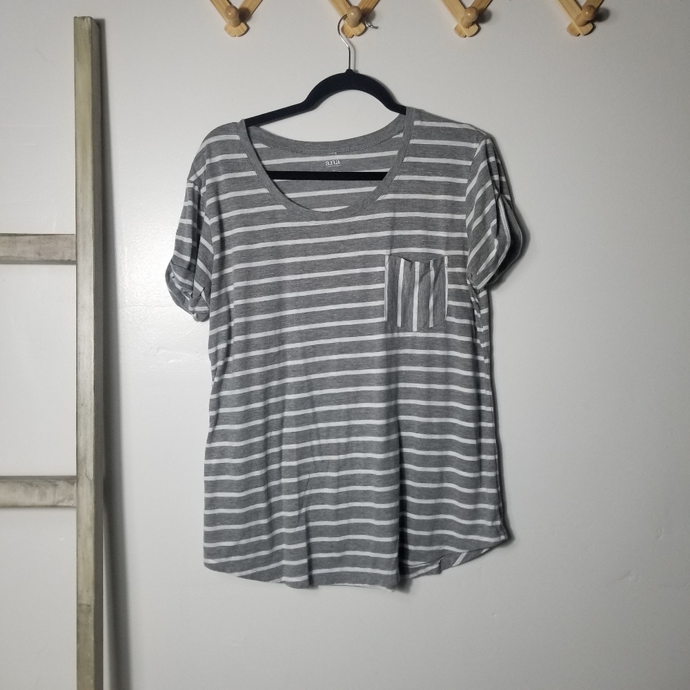 ANA WOMEN'S GRAY STRIPED WOMEN'S BLOUSE SIZE LARGE
